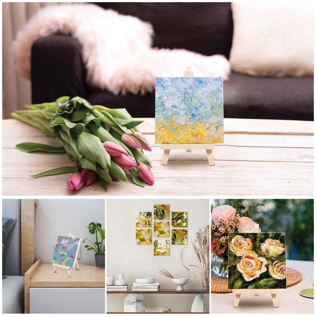 14Pcs Mini Canvas Easel Set Foldable Small Wooden Tabletop Easel Kids Painting Display Holder Art Artist Stationery Kids Gift