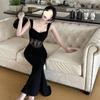 Black lace fishbone splicing high-end hip skirt slim and thin temperament dress sleeveless suspender skirt women