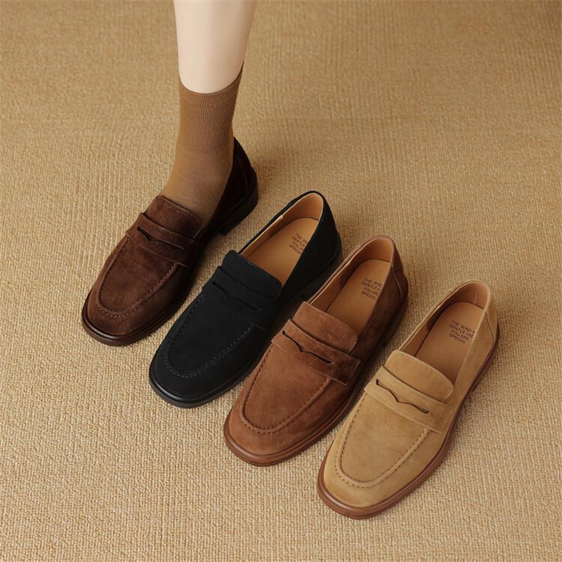 Fashion 2024 Spring Sheep Suede Women Shoes Round Toe Chunky Heel Women Pumps Shoes for Women Deep Mouth Loafers Low Heels Ladies Shoes