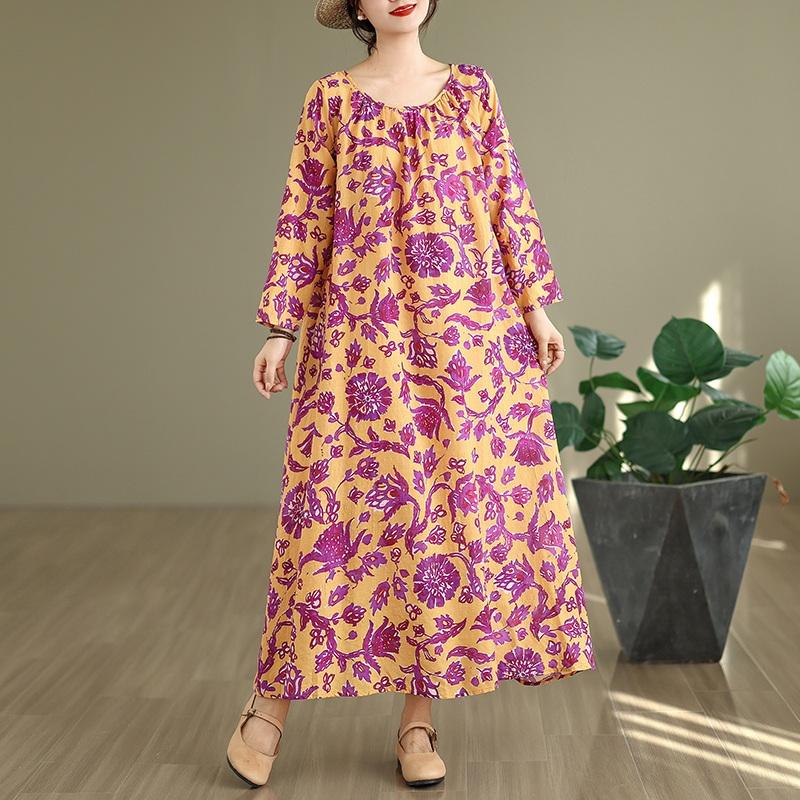 Long sleeve plus size cotton vintage floral new in dresses for women casual loose spring autumn dress