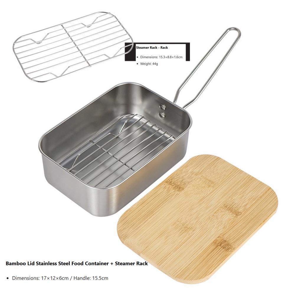304 Stainless Steel with Bamboo Cutting‑Board Lid Portable Meal Container for Camping, BBQ & Picnics
