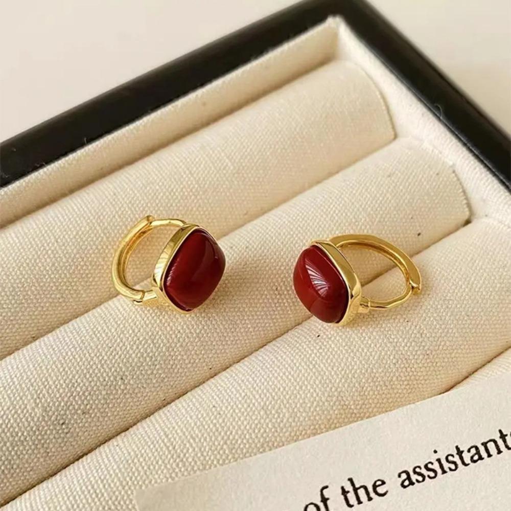 Korean Retro Geometry Square Pearl Plating Color Bead Stainless Steel Stud Earrings for Women Charm Wedding Bride Jewelry Gifts