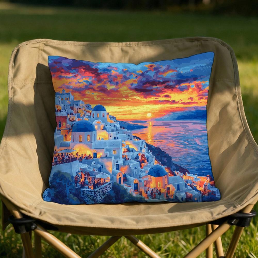 Santorini Landscape Cushion Cover Soft Reversible  Durable Pillow Cover  MultiScene Use for Home  Car Daily Comfort