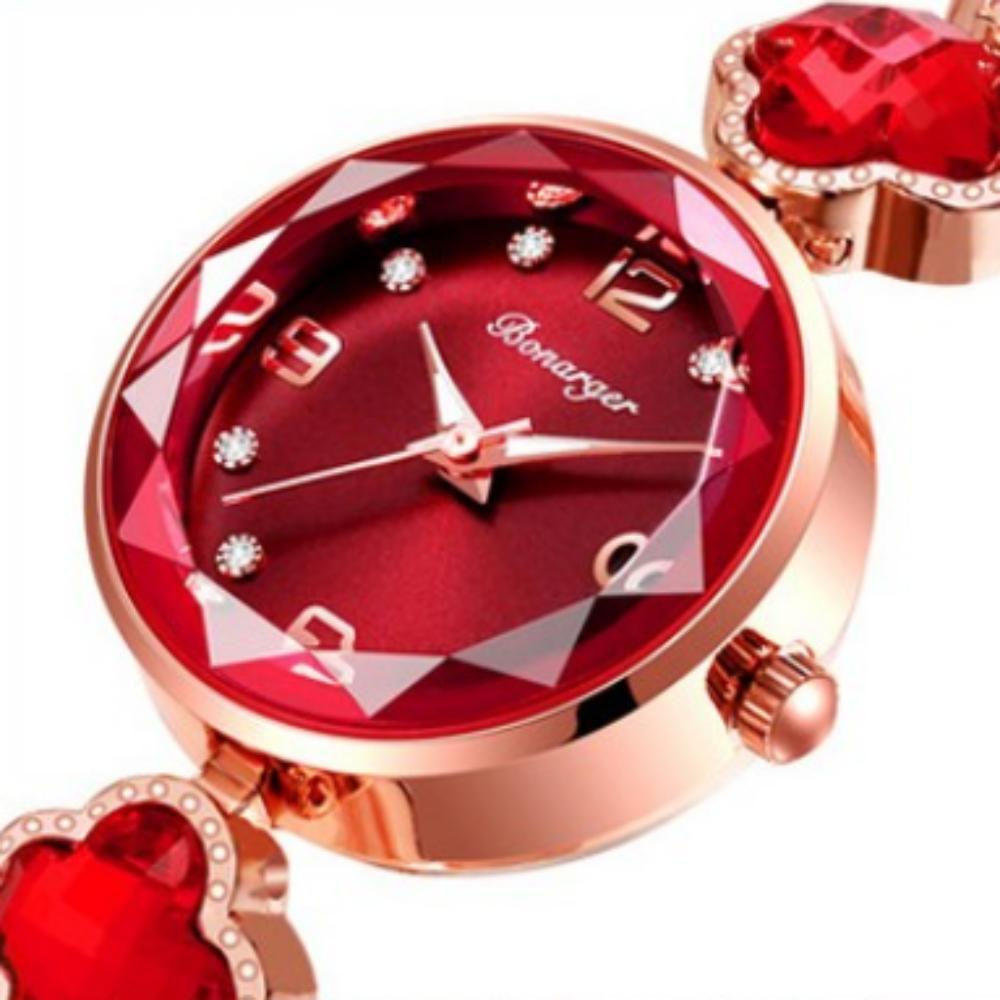 Bonarger Women's Clover Diamond Bracelet Quartz Movement Luminous Waterproof Calendar Watch B3590L (4 Color)