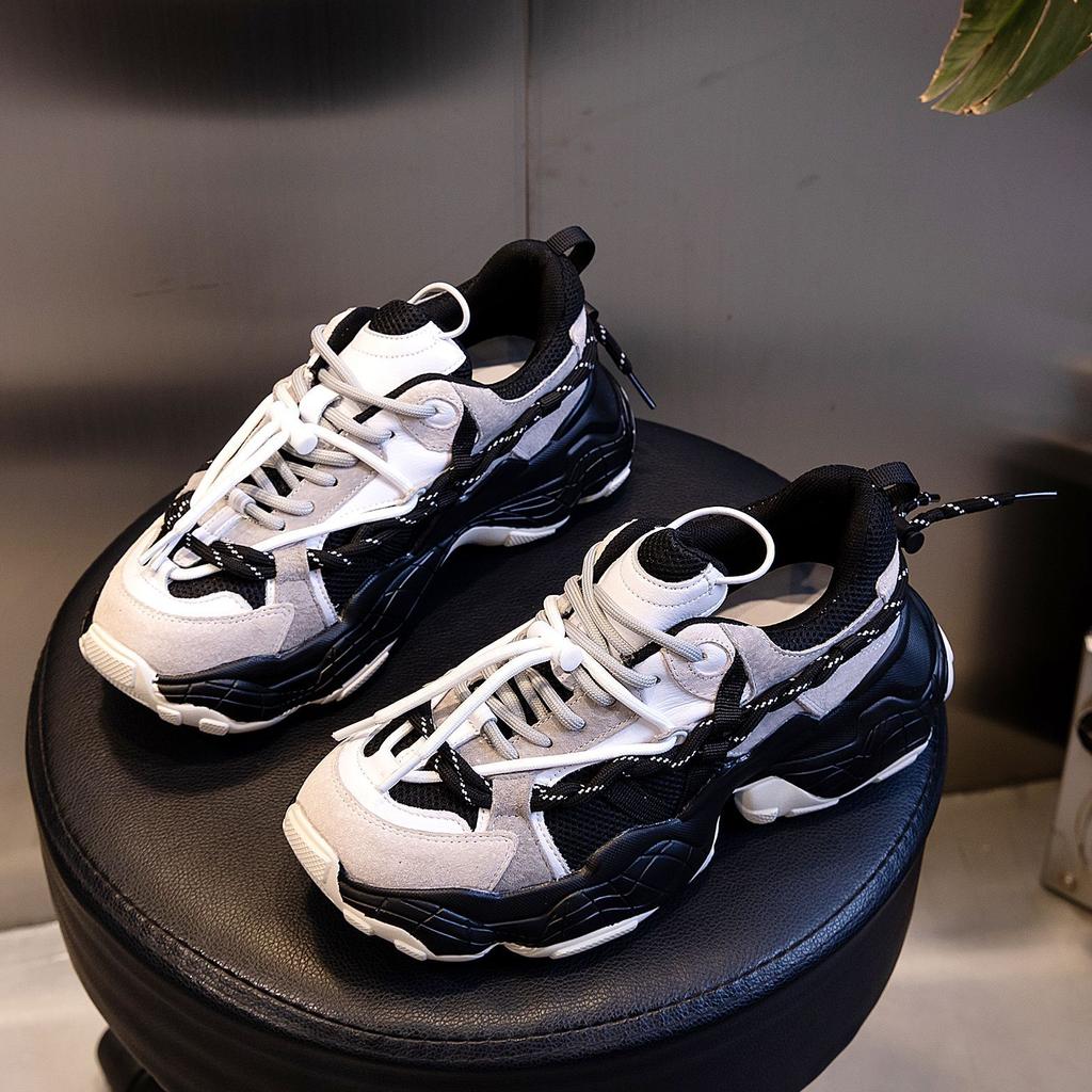 Women's Shoes Ins Shoes Spring 2025 New Sports Breathable Dad Shoes Casual Platform Leather Women's Shoes