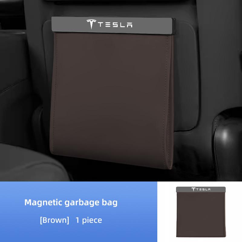 Seat Back Storage Bag Magnetic Open PU Leather Garbage Trash Bin Pocket Organizer Car Accessories Key For Tesla Model 3 Y X Coil