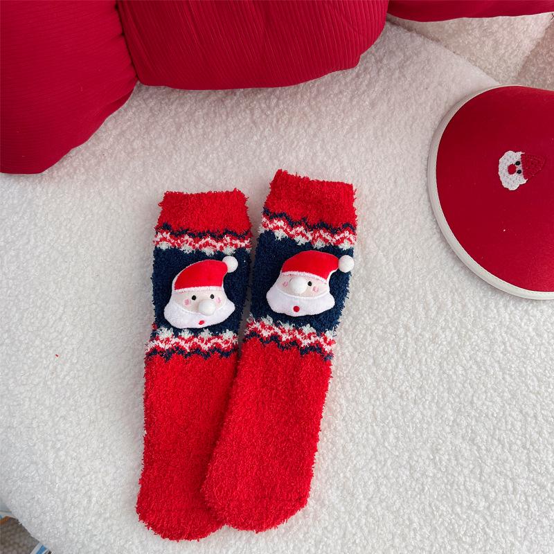 Wennie Oni Women's Plush Christmas Socks - Cozy Coral Fleece Winter Sleep & Warm Floor Socks with Cute Cartoon Design