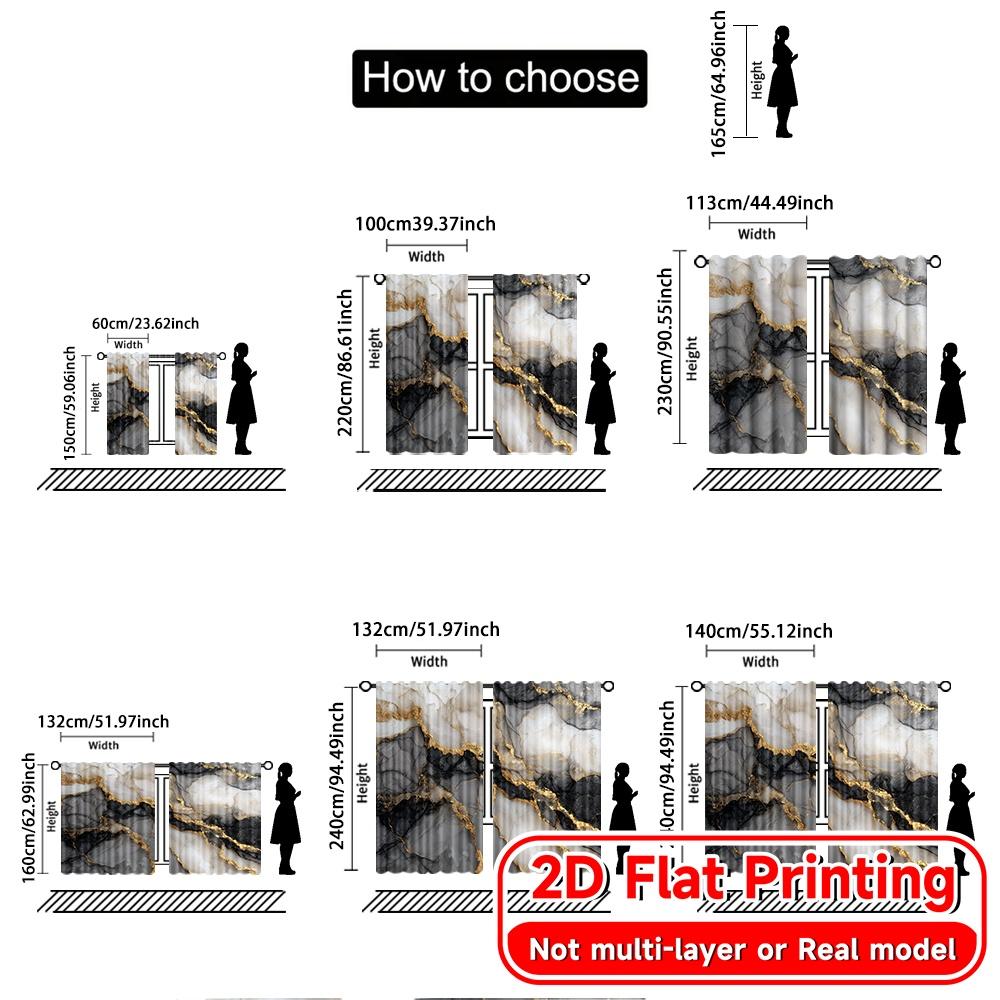 Set Of 2 Flat Printing Golden Veins Chic Curtains Durable Polyester Fabric Gifts Perfect Semi Sheer Made