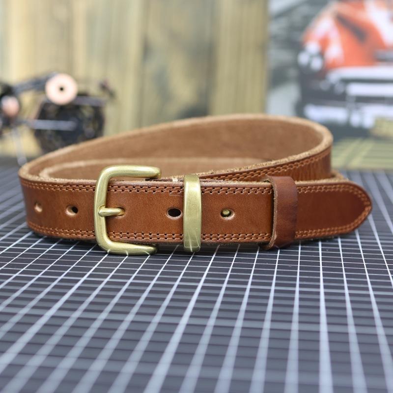 Women'S Soft First Layer Cowhide Copper Buckle Jeans Belt Leather Belt Retro Simple Fashion Brown 2024