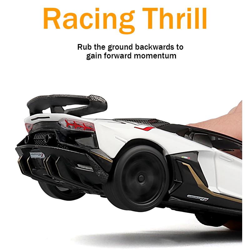 1/24 skala Lambo Aventador SVJ63 odlany model samochodu zabawka, zabawka napędzana typu pull back z dźwiękiem i światłem dla dzieci maluch chłopcy dziewczęta kolekcja prezentów