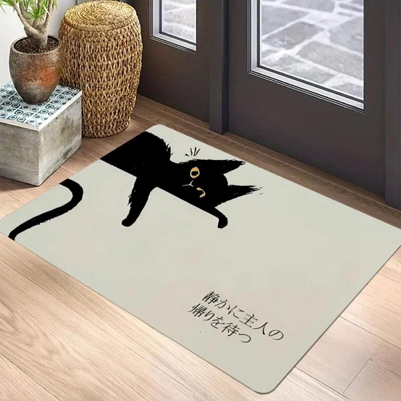 Black Cat Door Mat Non-Slip Entrance Way Mats Welcome Mats Rugs Washable Carpet Home Decoration For Indoor Outdoor