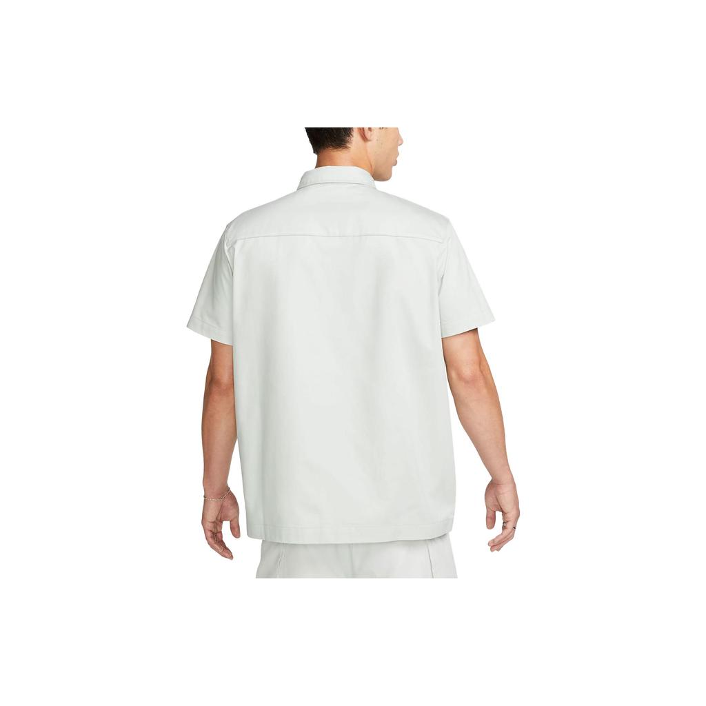 New Nike Life Woven Military Short-Sleeve Button-Down Shirt 'Light Silver' DX3341-034
