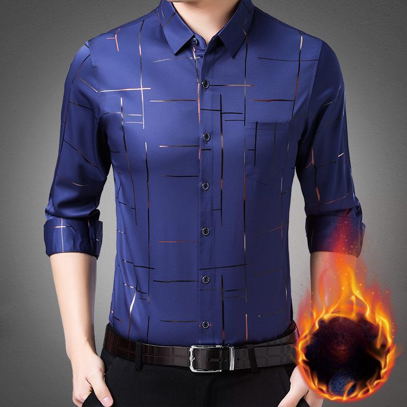 Camisa Cálida Bronceadora de Invierno para Hombre de Mediana Edad Engrosada de Terciopelo Casual Todo en Uno Camisa de Terciopelo Estilo Papá