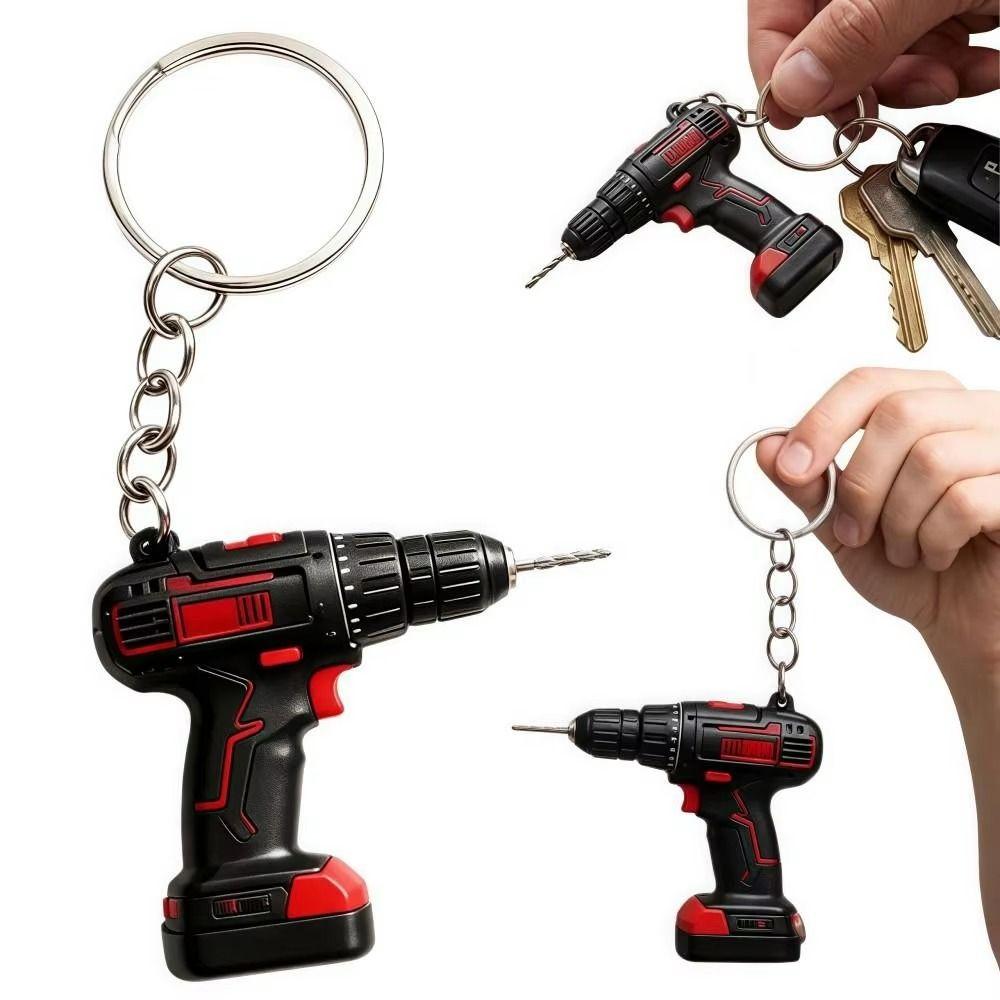 Cool Design Electric Drill Key Chain Lifelike Handheld Drill Pendant Drill Key Ring Key Accessory