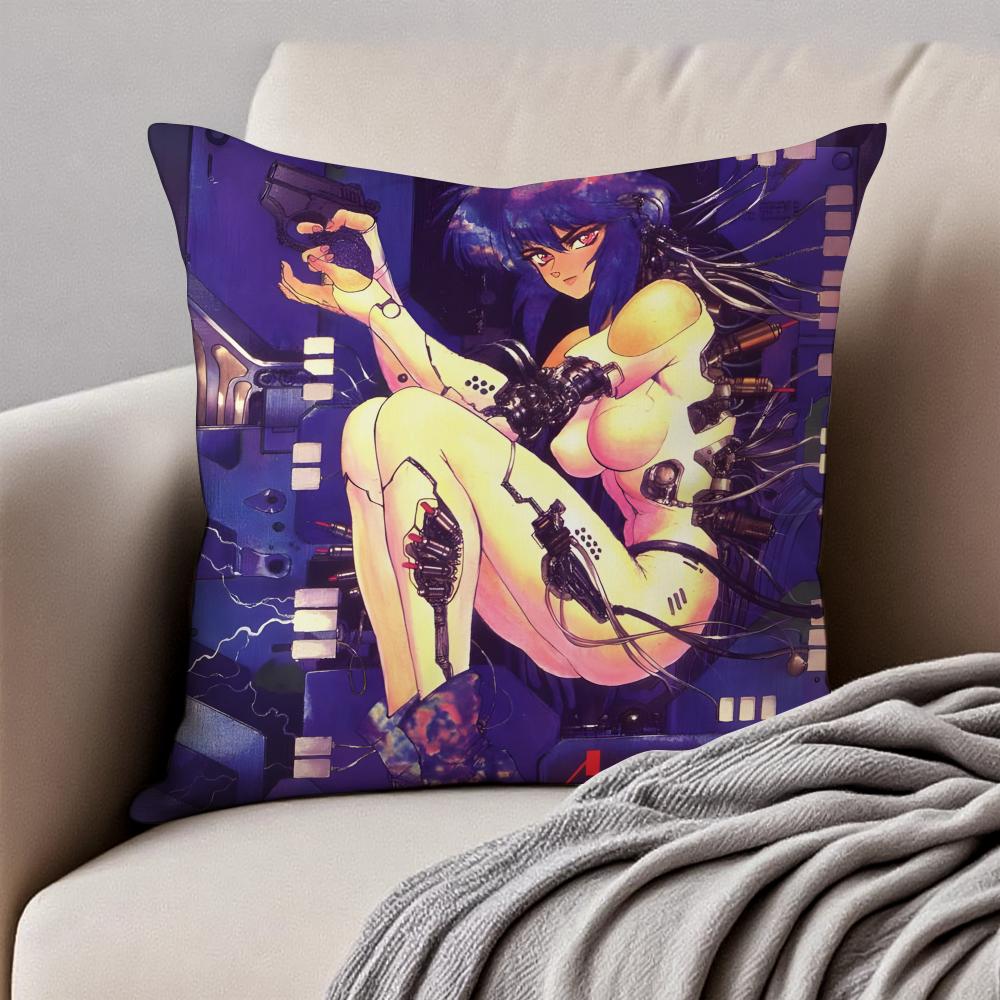 Classic Japanese Anime GGhost In The Shell Cushion Cover Pillowcase Antidustmite Invisible Zipper Short Plush Sofa Cushion
