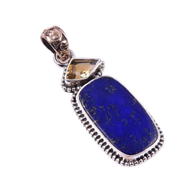 Natural Lapis Lazuli, Kyanite 925 Solid Sterling Silver Gift Pendant 1.75'' Z3k90