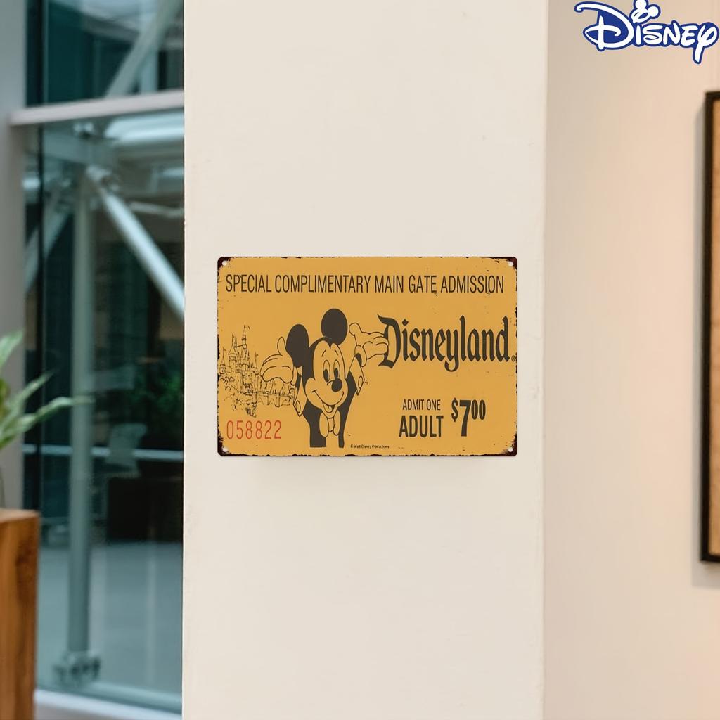 1pc Vintage Disneyland Ticket Metal Tin Sign, 8x12 Inches, Durable Wall Hanging Decorative Plaque, Rustic Outdoor Garden or Farm
