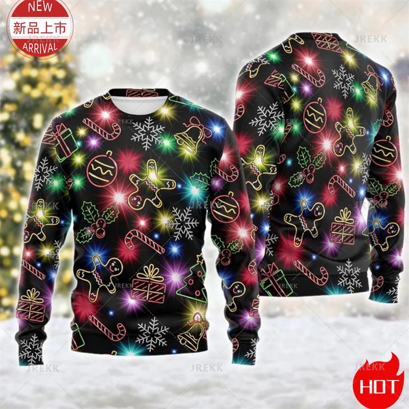 3D Cookie Gingerbread Print Sweater, Gingerbread Sweatshirt, Cookie Ugly Christmas Sweater Women Mens Funny Christmas Shirts