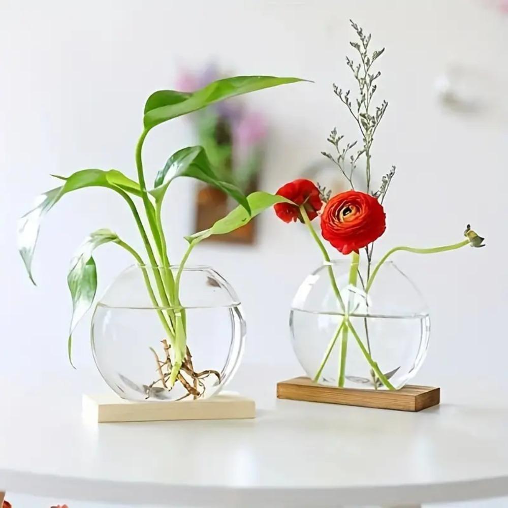 Wooden Stand Hydroponic Plants Container Transparent Glass Plants Glass Vase  Weddings