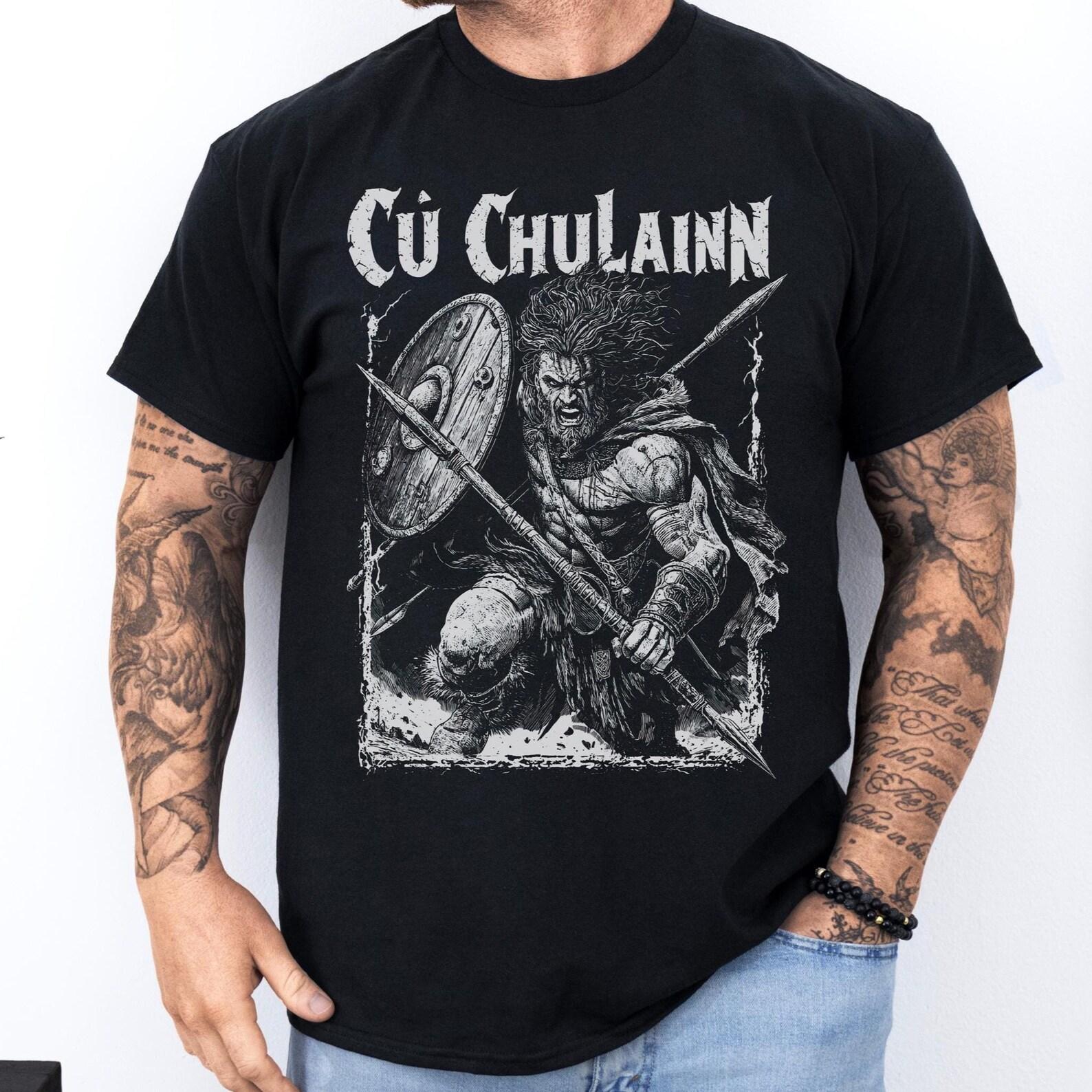 Cú Chulainn Celtic Warrior Shirt: Irish Mythology Tee | Hound of Ulster T-Shirt | Dark Norse Celtic Art M