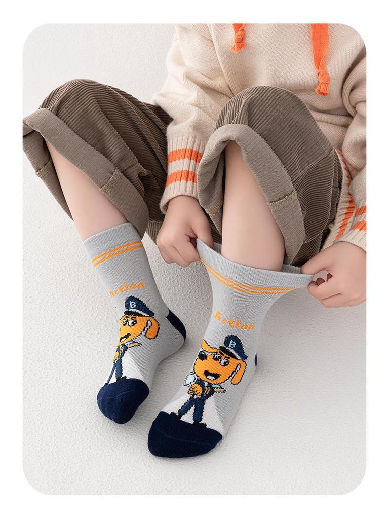 Labrador Kids' Mid-Tube Cotton Socks - Cute Cartoon Styles for Boys (Spring, Autumn, Winter)