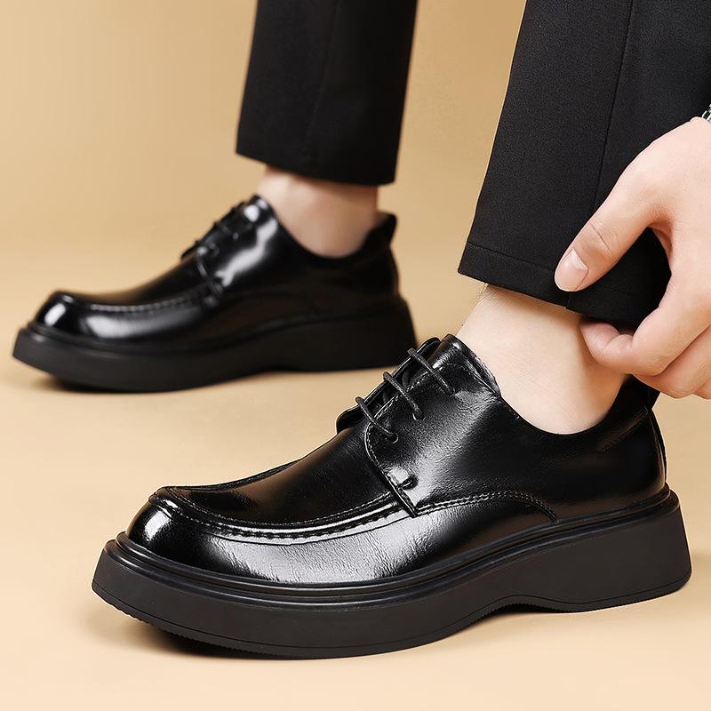 

Big Head Platform Shoes for Men Spring Autumn Fashion Casual Designer Derby Shoes Male Solid Color Lace Leather Shoe Man 38