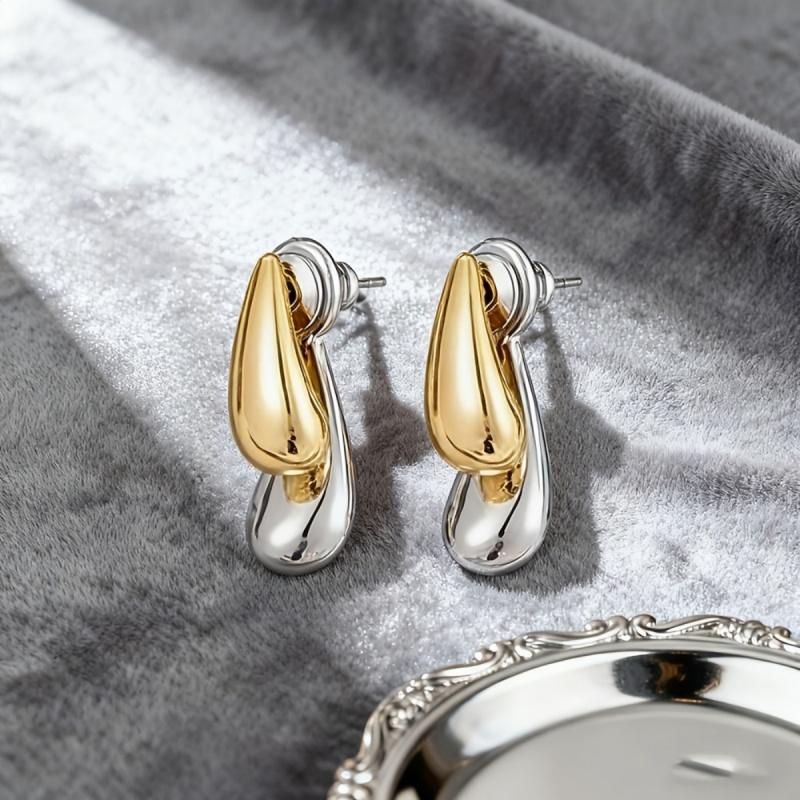 Double Teardrop Stud Earrings for Women Polished Smooth Water Drop Design Modern Fashion Party Daily Novel Metal Jewelry