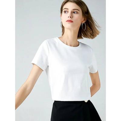 Summer T-shirts Women V-neck Short Sleeve Loose Silky Pure Cotton Bottom Tees Tops