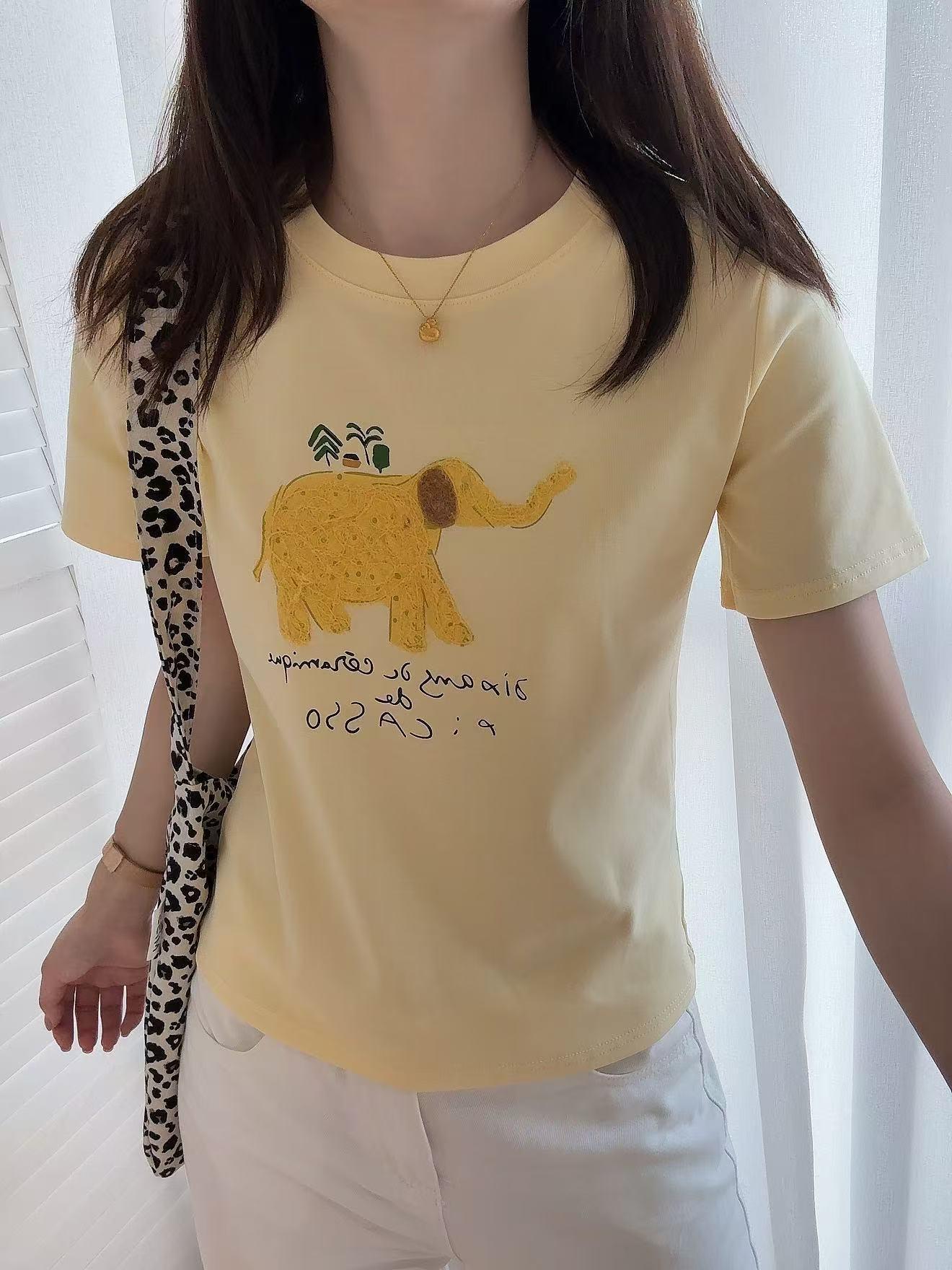 

Женская облегающая футболка из эластичного хлопка с рисунком слона из мультфильма - летний топ с короткими рукавами One size