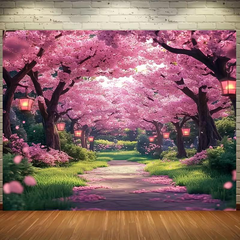 2D Japanese Cherry Blossom Path Background Cloth Photo Booth Prop
