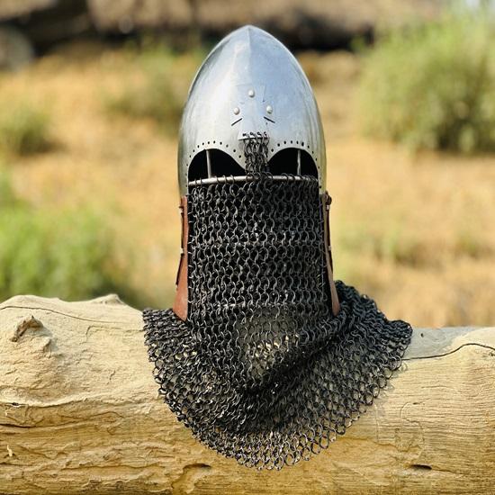 Medieval Viking Chainmail Helmet – Barbute Design, Full Head Coverage, One Size Fits Most