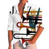 Jazz Music Print Long Sleeve Shirt, Casual Button-up Top