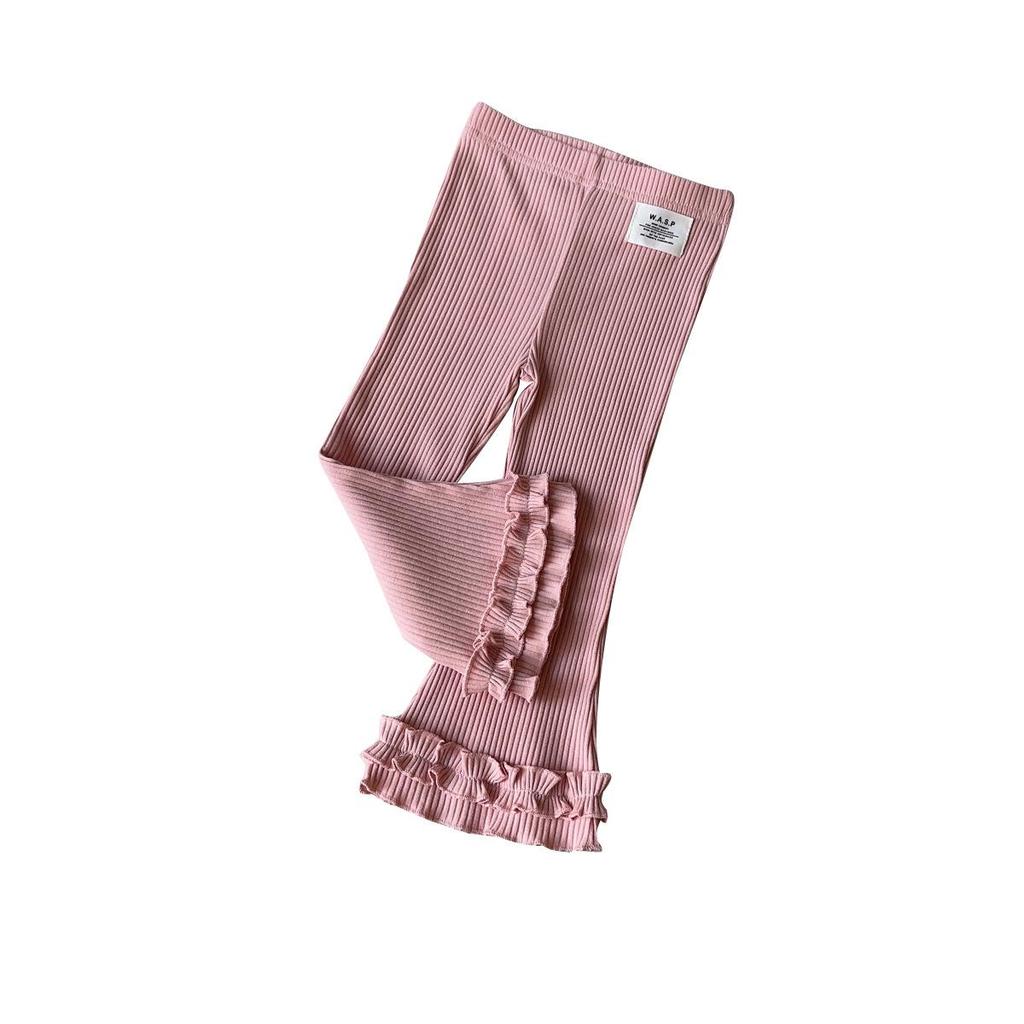 Girls' Casual Knit Flare Pants with Lace Trim