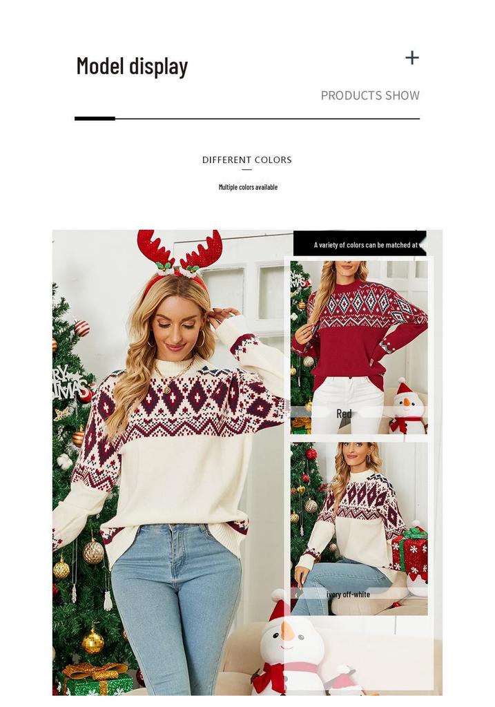 Women's Argyle Knit Sweater - Christmas Festival Pullover for Autumn & Winter