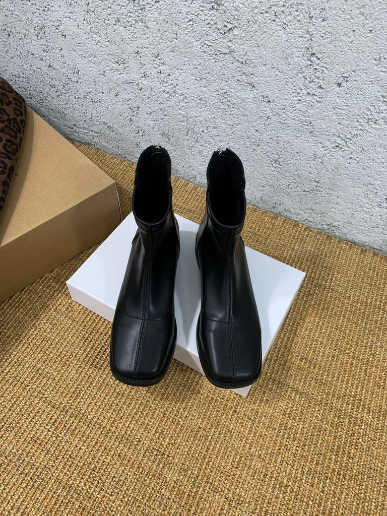 South Korea Dongdaemun Thick Heel Short Boots Women's Thin Boots 2025 Autumn and Winter New Square Head Zipper Commuter Simple Boots