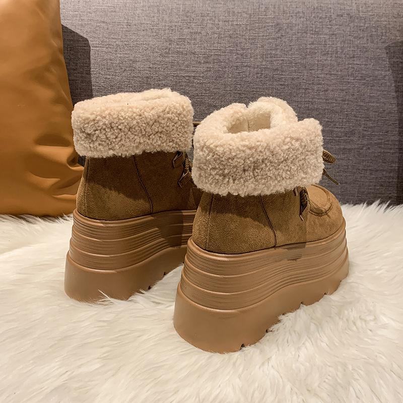 Fashion New Winter Chunky Casual Snow Shoes Woman 10CM High Platform Wedge Heels Warm Fur Sneakers Fashion Women Buckle Leather Shoes