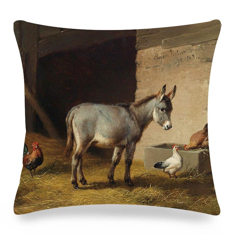 Home Decor Donkey Art: Various Scenes and Portraits Pattern Cushion Cover Suitable for Sofa Bedroom Car Pillow Cover