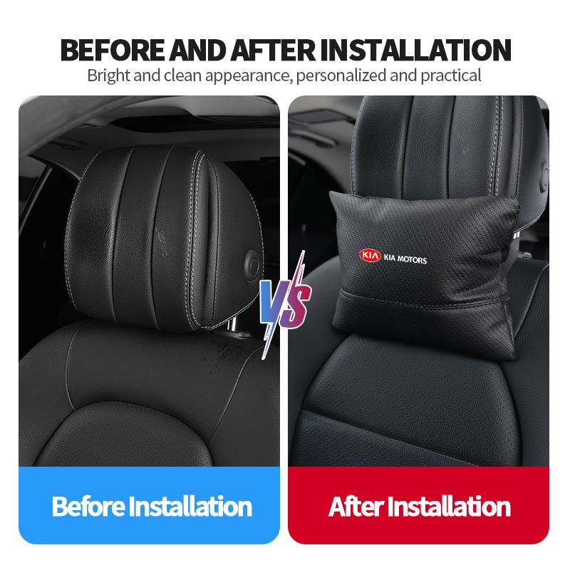 BBEI1 Car Logo Headrest Neck Support Seat Adjustable Neck Pillow Interior Accessories For KIA Cerato Soul Venga Forte Spectra Sedona