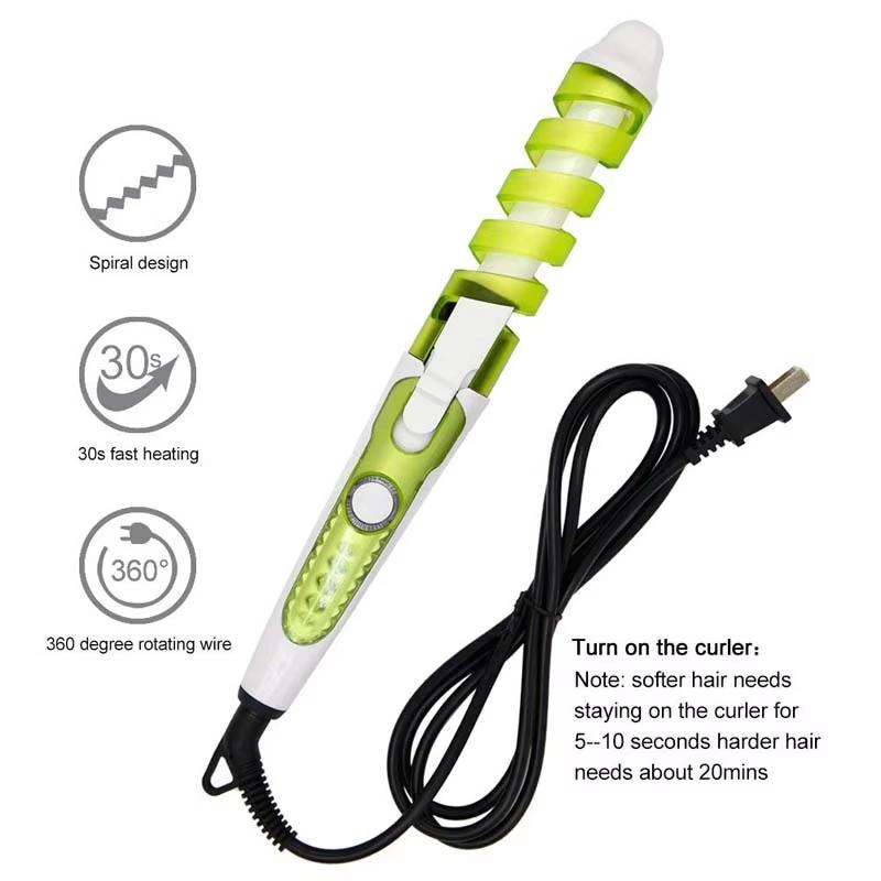 

Portable Automatic Rotating Magic Ceramic Styling Tool Electric Hair Curler Home Salon Anti-Perm Spiral Curler one size зелёный