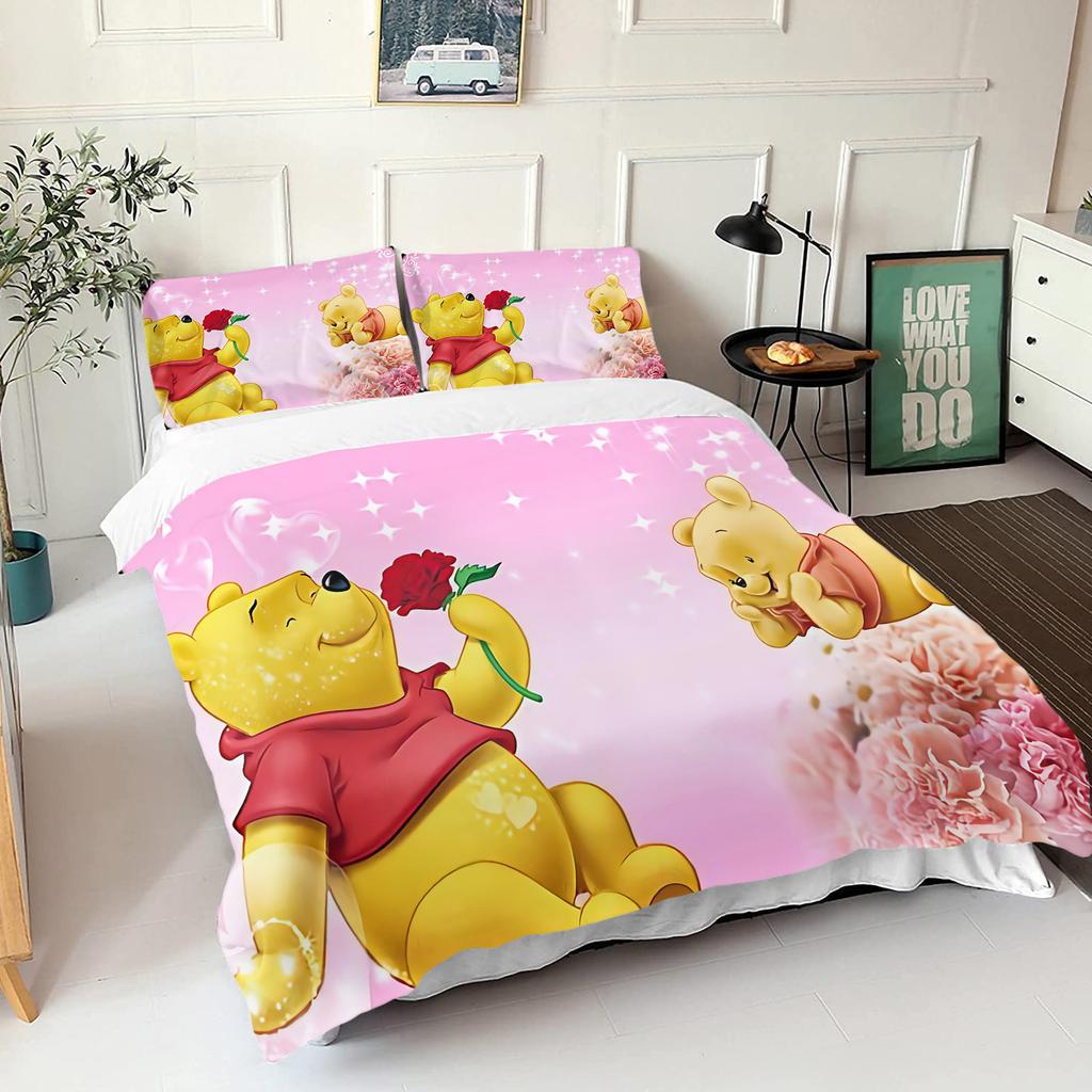 Winnie The Pooh Bear Bedding Set Duvet Cover Queen With Pillowcase 3d Children'S Bedding Set Universal Suitable For Children