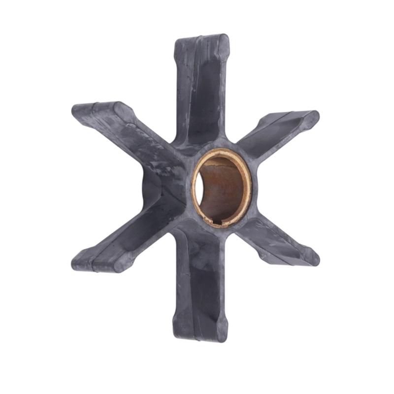 Neoprene Outboard Motor Water Pump Impeller with Keyed Brass Sleeve, Six Radially Arranged Blades and Reference Numbers 379475 and 777130