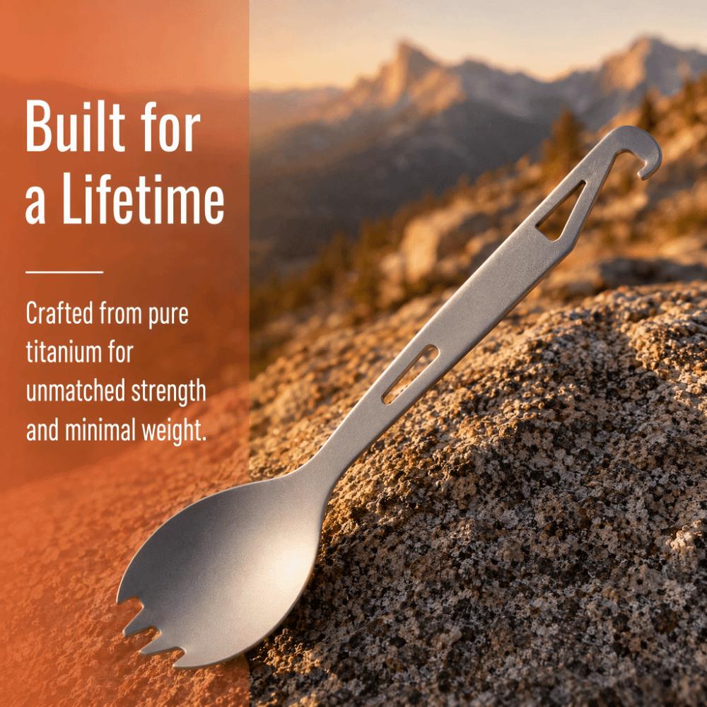 2 Pcs With Bottle Opener Pure Titanium Spork With Tail Hook Outdoor Spork  For Hiking