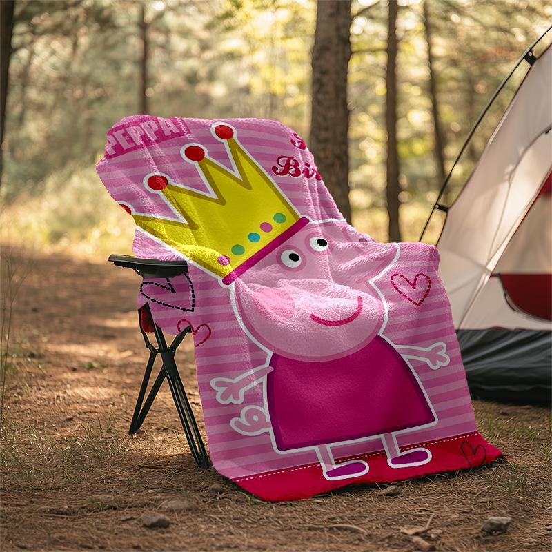 1pc Peppa Pig1 Theme Blanket - Digital Print, Polyester, Cozy for All Seasons, Perfect for Outdoor, Camping, and Travel