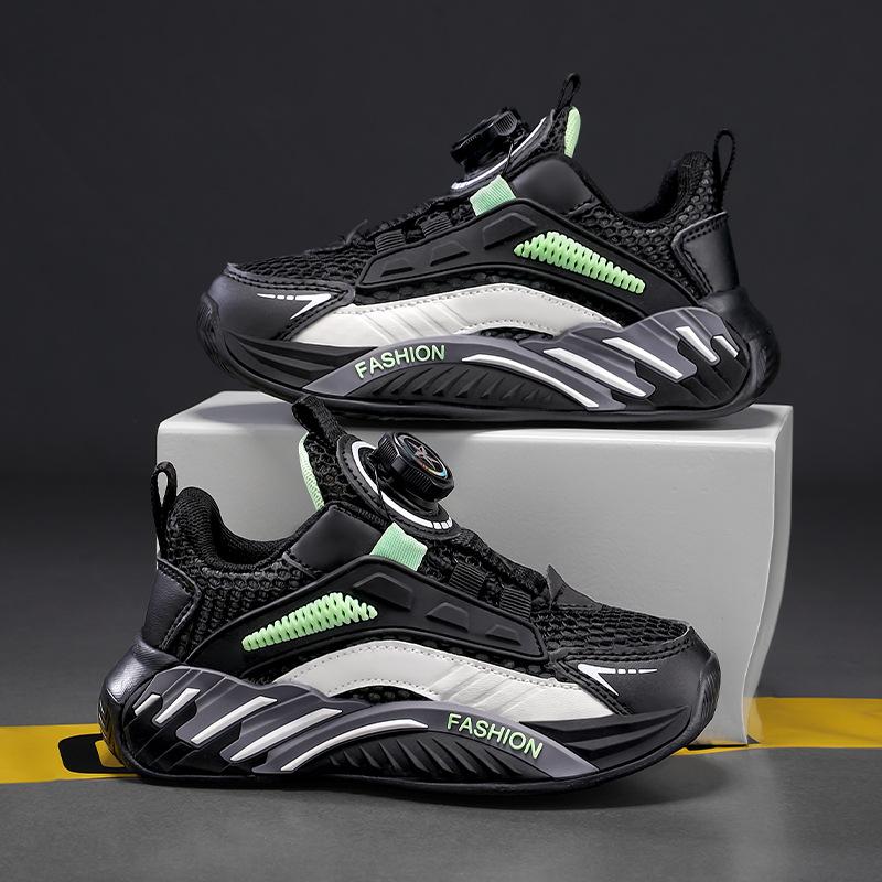 Boys Shoes 2025 New Spring and Summer Mesh Breathable Rotating Button Non-slip and Wear-resistant Children's Sports Shoes