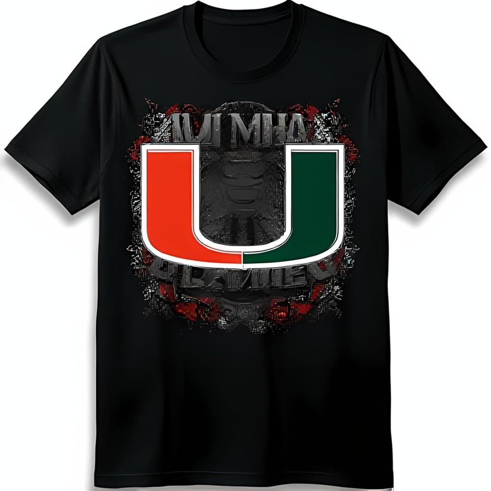 University of Miami Black TShirt with Silver amp Thorny XXXXL