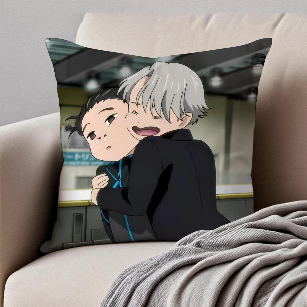 Elegant Sports Anime YYuri on Ice Cushion Cover Pillowcase Antidustmite Invisible Zipper Short Plush Sofa Cushion