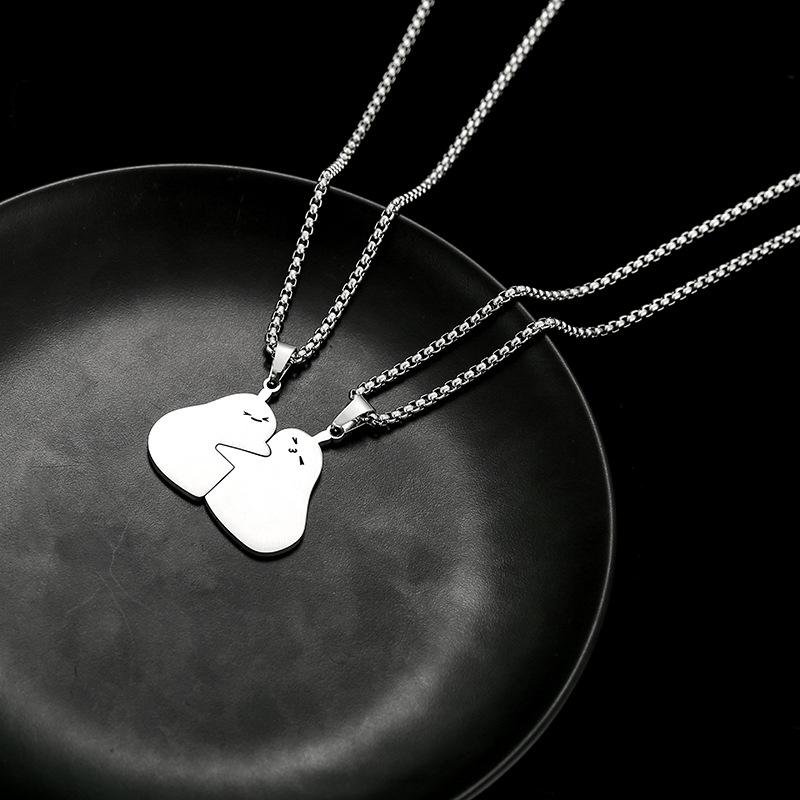 Love Hugs Love Kiss Small Animal Couple Pendant Titanium Steel Necklace Men's Necklace