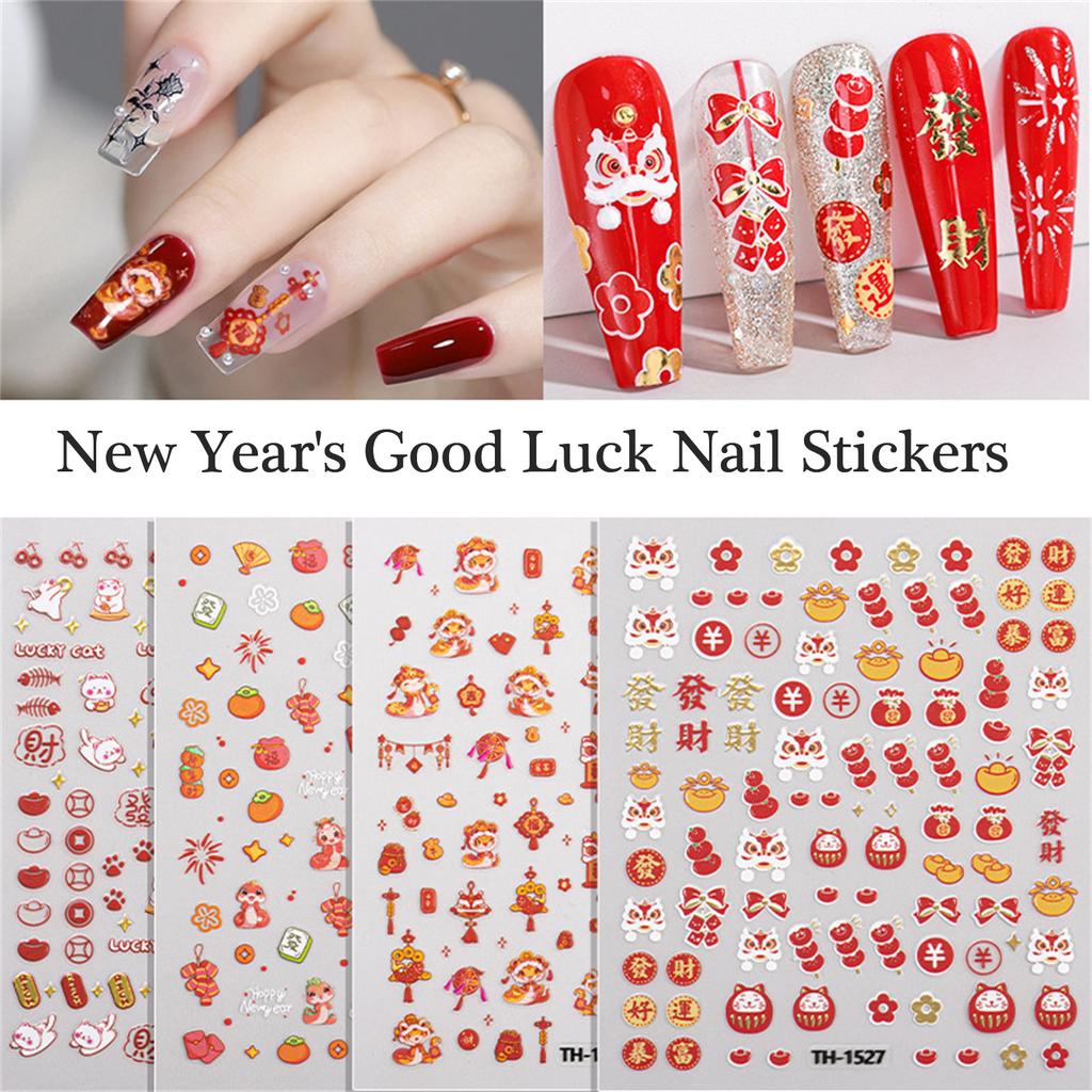 1 Sheet Chinese New Year Nail Stickers with Cartoon Designs Festival Nail Accesories Nail Decals for DIY Nail Art