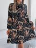 Elegant Floral Lace Up Waist Long Sleeve Pleated Midi Dress For Women