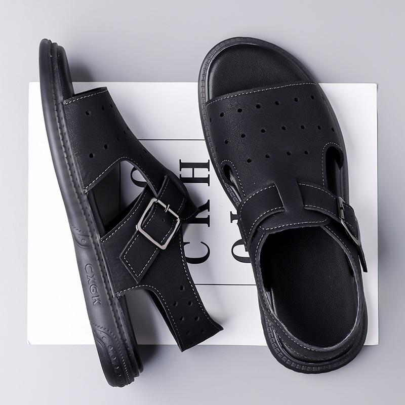 Men's leather sandals 2025 new non-slip business casual low-top trend Korean version of youth driving shoes